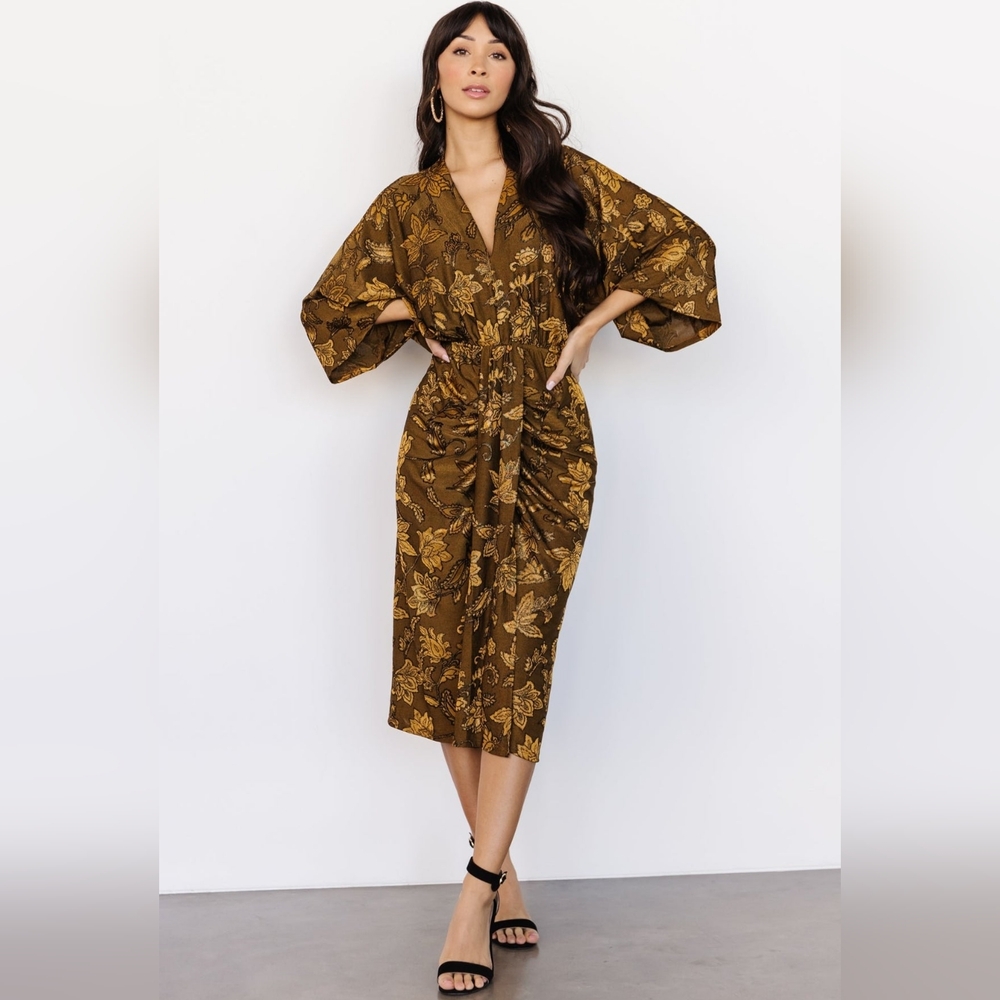 Shaneen Ruched Midi Dress | Golden Shimmer DF